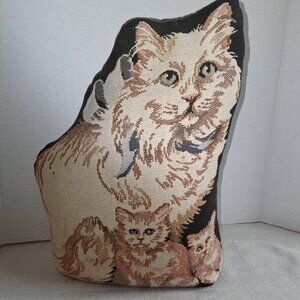 Tapestry Persian Cat Decor Pillow Door Stop Weighted Mother Cat Kittens 13”